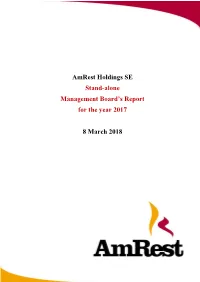 Amrest Holdings SE Stand-Alone Management Board's Report for The