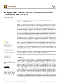 An Approximate Transfer Function Model for a Double-Pipe Counter-Flow Heat Exchanger