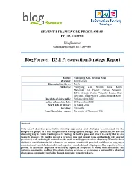 Blogforever: D3.1 Preservation Strategy Report