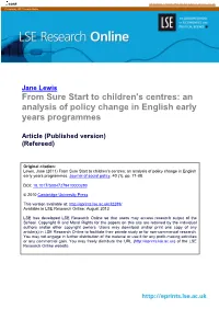 From Sure Start to Children's Centres: an Analysis of Policy Change in English Early Years Programmes