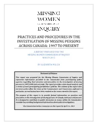 Practices and Procedures in Investigation of MP Across Canada