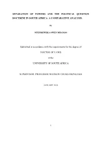 Separation of Powers and the Political Question Doctrine in South Africa: a Comparative Analysis