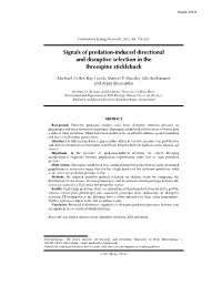Signals of Predation-Induced Directional and Disruptive Selection in the Threespine Stickleback