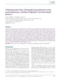 A Phylogenomic View of Ecological Specialization in the Lachnospiraceae, a Family of Digestive Tract-Associated Bacteria