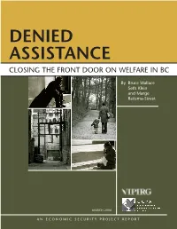 Denied Assistance Closing the Front Door on Welfare in Bc