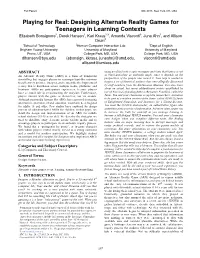 Designing Alternate Reality Games for Teenagers in Learning Contexts