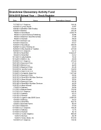 Grandview Elementary Activity Fund 2014-2015 School Year - Check Register