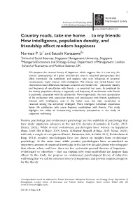 How Intelligence, Population Density, and Friendship Affect Modern Happiness Norman P