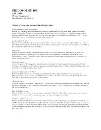 PHILOSOPHY 100 Fall 2010 Writing Assignment 2 Due Monday, December 6