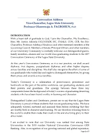 Convocation Address Vice-Chancellor, Lagos State University Professor Olanrewaju A