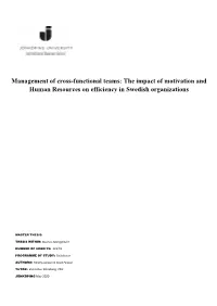 Management of Cross-Functional Teams: the Impact of Motivation and Human Resources on Efficiency in Swedish Organizations