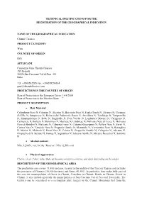 Technical Specifications for the Registration of the Geographical Indication