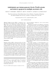 Anthelmintic Pyrvinium Pamoate Blocks Wnt/Β-Catenin and Induces Apoptosis in Multiple Myeloma Cells