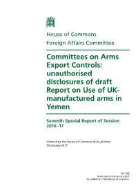 Committees on Arms Export Controls: Unauthorised Disclosures of Draft Report on Use of UK- Manufactured Arms in Yemen