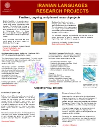 Finalised, Ongoing, and Planned Research Projects Ongoing Ph.D