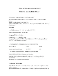 Lithium Sulfate Monohydrate Material Safety Data Sheet