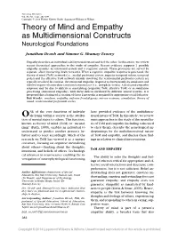 Theory of Mind and Empathy As Multidimensional Constructs Neurological Foundations