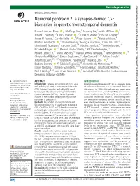 Neuronal Pentraxin 2: a Synapse-Derived CSF Biomarker in Genetic Frontotemporal Dementia