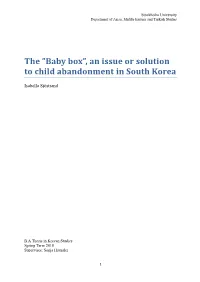 Baby Box”, an Issue Or Solution to Child Abandonment in South Korea
