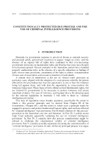 Constitutionally Protected Due Process and the Use of Criminal Intelligence Provisions 125