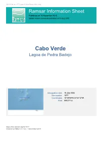 Cabo Verde Ramsar Information Sheet Published on 18 November 2016 Update Version, Previously Published on 18 July 2005