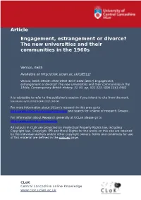 The New Universities and Their Communities in the 1960S Keith