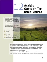 Analytic Geometry: the Conic Sections