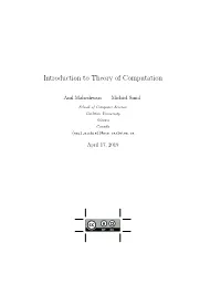 Introduction to Theory of Computation
