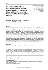 Lower Social Class Does Not (Always) Mean Greater Interdependence: Women in Poverty Have Fewer Social Resources Than Working-Cla