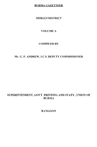 Mergui District Volume A