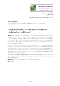 Statistics of Poland – the First Yearbook of Polish Lands: Authors and Content