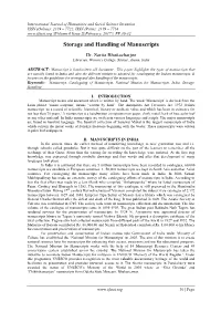 Storage and Handling of Manuscripts