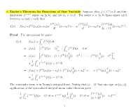 4. Taylor's Theorem for Functions of One Variable: Suppose That F ∈ C