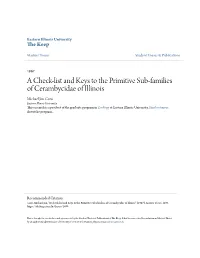 A Check-List and Keys to the Primitive Sub-Families of Cerambycidae of Illinois