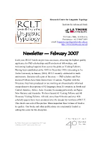 Annual Newsletter of the Research Centre for Linguistic Typology 2007