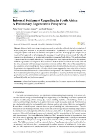 Informal Settlement Upgrading in South Africa: a Preliminary Regenerative Perspective