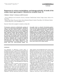 Responses to Various Manipulations, and Storage Potential, of Seeds of the Unique Desert Gymnosperm, Welwitschia Mirabilis Hook