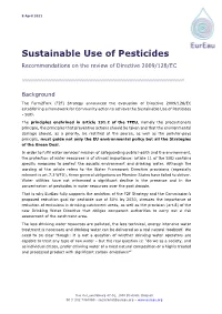 Sustainable Use of Pesticides Recommendations on the Review of Directive 2009/128/EC