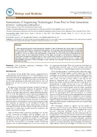 Generations of Sequencing Technologies: from First to Next