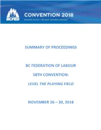 Summary of Proceedings Bc Federation of Labour 58Th