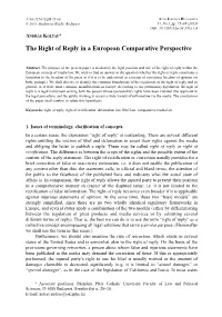 The Right of Reply in a European Comparative Perspective