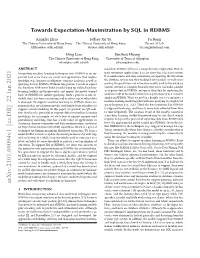 Towards Expectation-Maximization by SQL in RDBMS