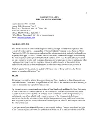 Course Syllabus Phl 550: Being and Time I