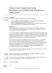 Study on Sperm Suppression Using Norethisterone Enanthate and Testosterone Undecanoate