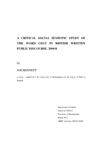 A Critical Social Semiotic Study of the Word Chav in British Written Public Discourse, 2004-8