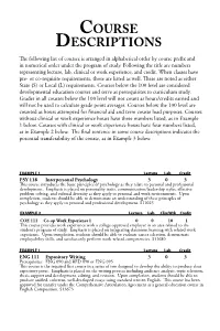 Course Descriptions the Following List of Courses Is Arranged in Alphabetical Order by Course Prefix and in Numerical Order Under the Program of Study