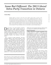 Same but Different: the 2013 Liberal Intra-Party Transition in Ontario