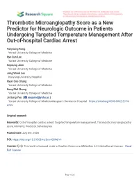 Thrombotic Microangiopathy Score As a New Predictor for Neurologic Outcome in Patients Undergoing Targeted Temperature Management After Out-Of-Hospital Cardiac Arrest