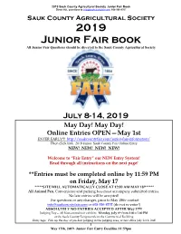 Junior Fair Book Index Department Page Department Page General Information 1-7 Dept