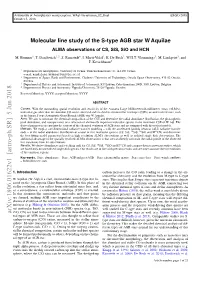 Molecular Line Study of the S-Type AGB Star W Aquilae ALMA Observations of CS, Sis, Sio and HCN
